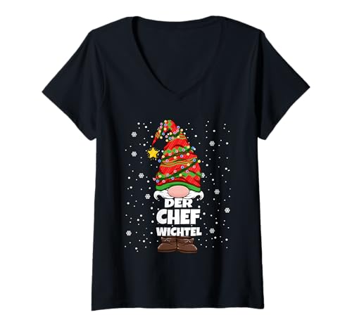 Damen Chef Wichtel Weihnachts-Wichtel Chef Weihnachten T-Shirt mit V-Ausschnitt von Wichtel Weihnachten im Gnom Outfit für Familie