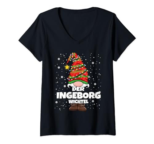 Ingeborg Wichtel Weihnachten Vorname Ingeborg Damen Wichtel T-Shirt mit V-Ausschnitt von Wichtel Weihnachten im Gnom Outfit für Familie