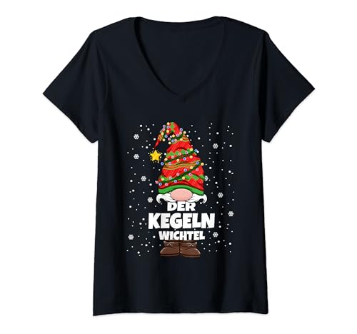 Kegeln Wichtel Weihnachten Wichtel Kegel Damen Herren T-Shirt mit V-Ausschnitt von Wichtel Weihnachten im Gnom Outfit für Familie