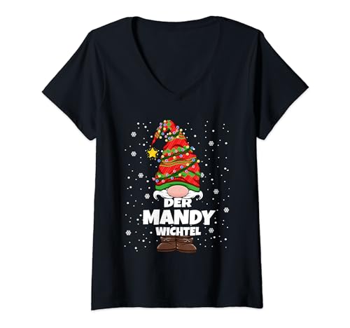 Mandy Wichtel Weihnachten Vorname Mandy Damen Wichtel T-Shirt mit V-Ausschnitt von Wichtel Weihnachten im Gnom Outfit für Familie