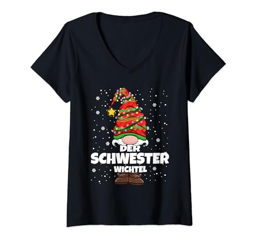 Schwester Wichtel Weihnachten Wichtel Damen Mädchen T-Shirt mit V-Ausschnitt von Wichtel Weihnachten im Gnom Outfit für Familie