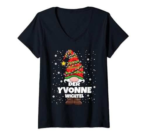Yvonne Wichtel Weihnachten Vorname Yvonne Damen Wichtel T-Shirt mit V-Ausschnitt von Wichtel Weihnachten im Gnom Outfit für Familie