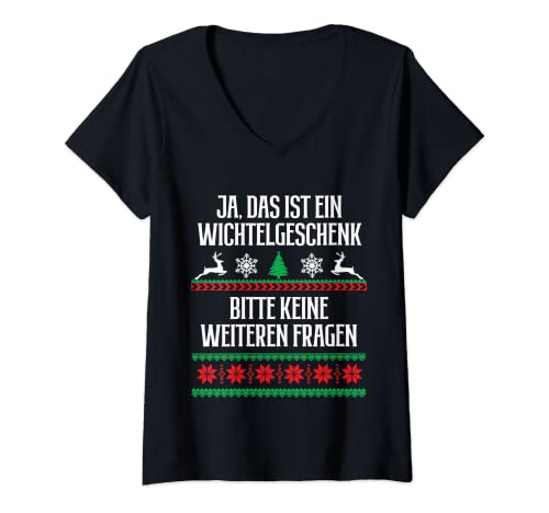 Damen Wichteln Ideen Schrottwichteln Julklapp Weihnachten lustig T-Shirt mit V-Ausschnitt von Wichtelgeschenk häßlich Geschenk Wichteln