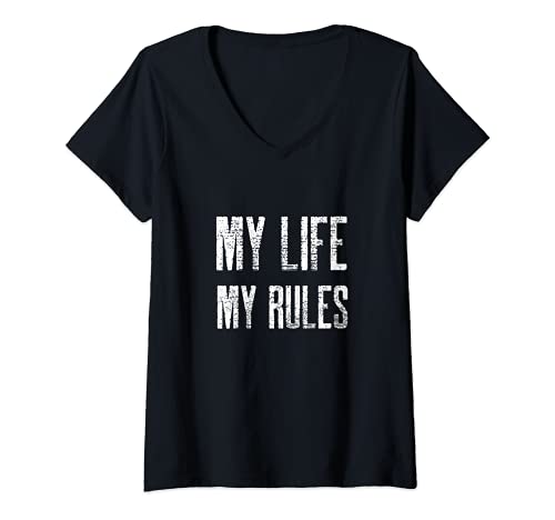 Damen Wichtige Message Statement - My Life My Rules T-Shirt mit V-Ausschnitt Damen Wichtige Message Statement - My Life My Rules T-Shirt mit V-Ausschnitt von Wichtige Message Sprüche Designs24