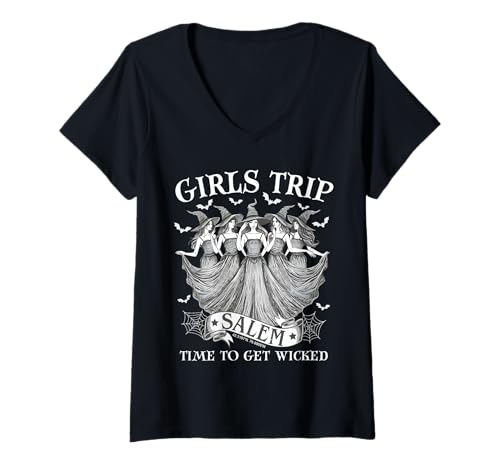 Damen Halloween Salem 1692 Girls Trip Salem Time to Get Wicked T-Shirt mit V-Ausschnitt von Wicked Cute Witch Girls Trip Salem By Gnineza
