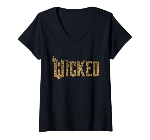 Damen Wicked: For Good Gold Glam Logo T-Shirt mit V-Ausschnitt von Wicked