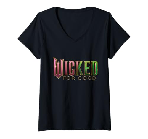 Damen Wicked: For Good Pink To Green Logo T-Shirt mit V-Ausschnitt von Wicked