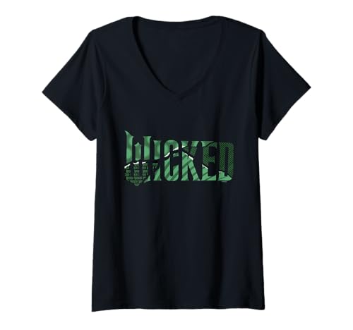 Damen Wicked: For Good Torn Green Collage Logo T-Shirt mit V-Ausschnitt Damen Wicked: For Good Torn Green Collage Logo T-Shirt mit V-Ausschnitt von Wicked