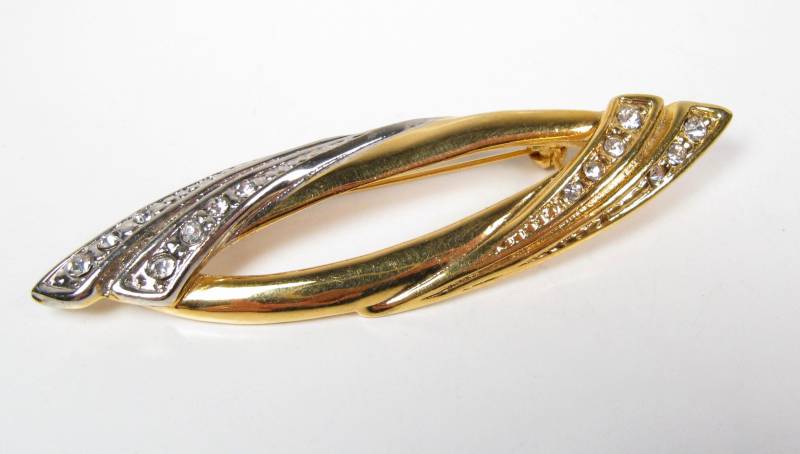 Glänzend Silber & Gold Ton Strass Art-Deco-Stil Wirbel Brosche Pin Vintage Vtg von WickedCrafts
