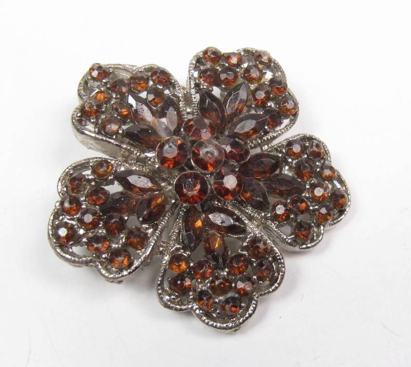 Signierte L.d.a Silberfarbene Rauchquarz Blumen Brosche Pin 3, 8 cm Vintage Kostüm von WickedCrafts