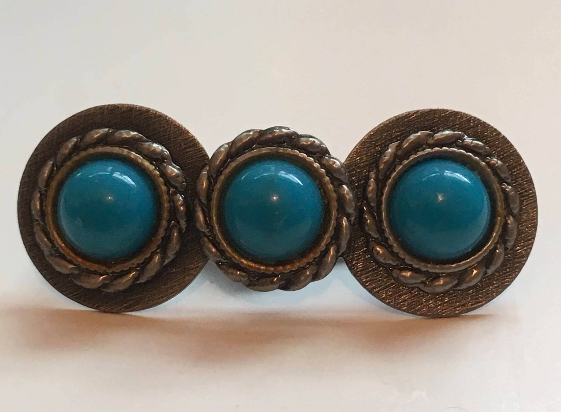 Silber Ton Triple Petrol Blau Cabochon 1970Er Jahre Schal Clip Vintage von WickedCrafts