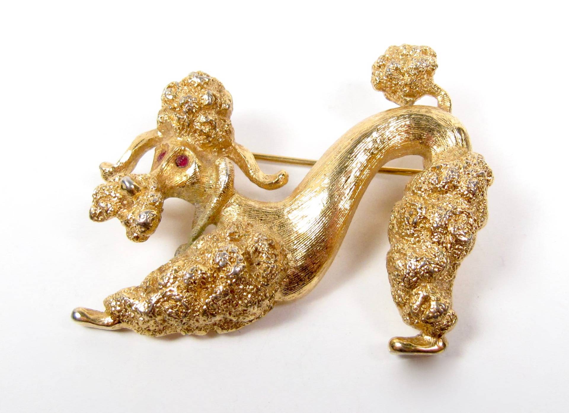 Vintage Gold Ton Monet Standard Pudel Pin Brosche Strass Auge Nach Unten Hund von WickedCrafts