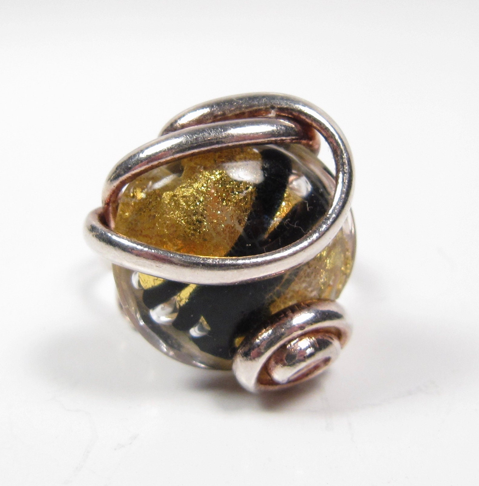 Vintage Kunst Glas Statement 1980Er Jahre Freiform Wickeln Kostüm Ring Sz 5 Silber von WickedCrafts