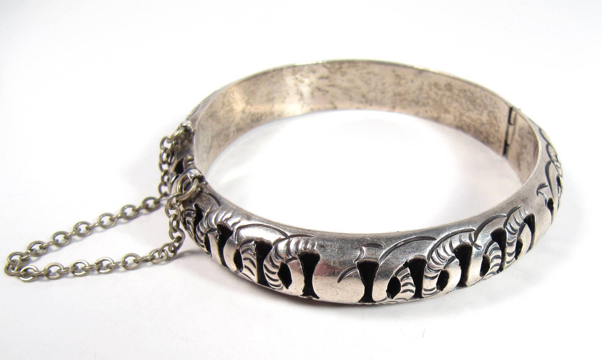 Vintage Modernist Tpn Mexiko Sterling Silber Armreif #22 Sicherheitskette von WickedCrafts