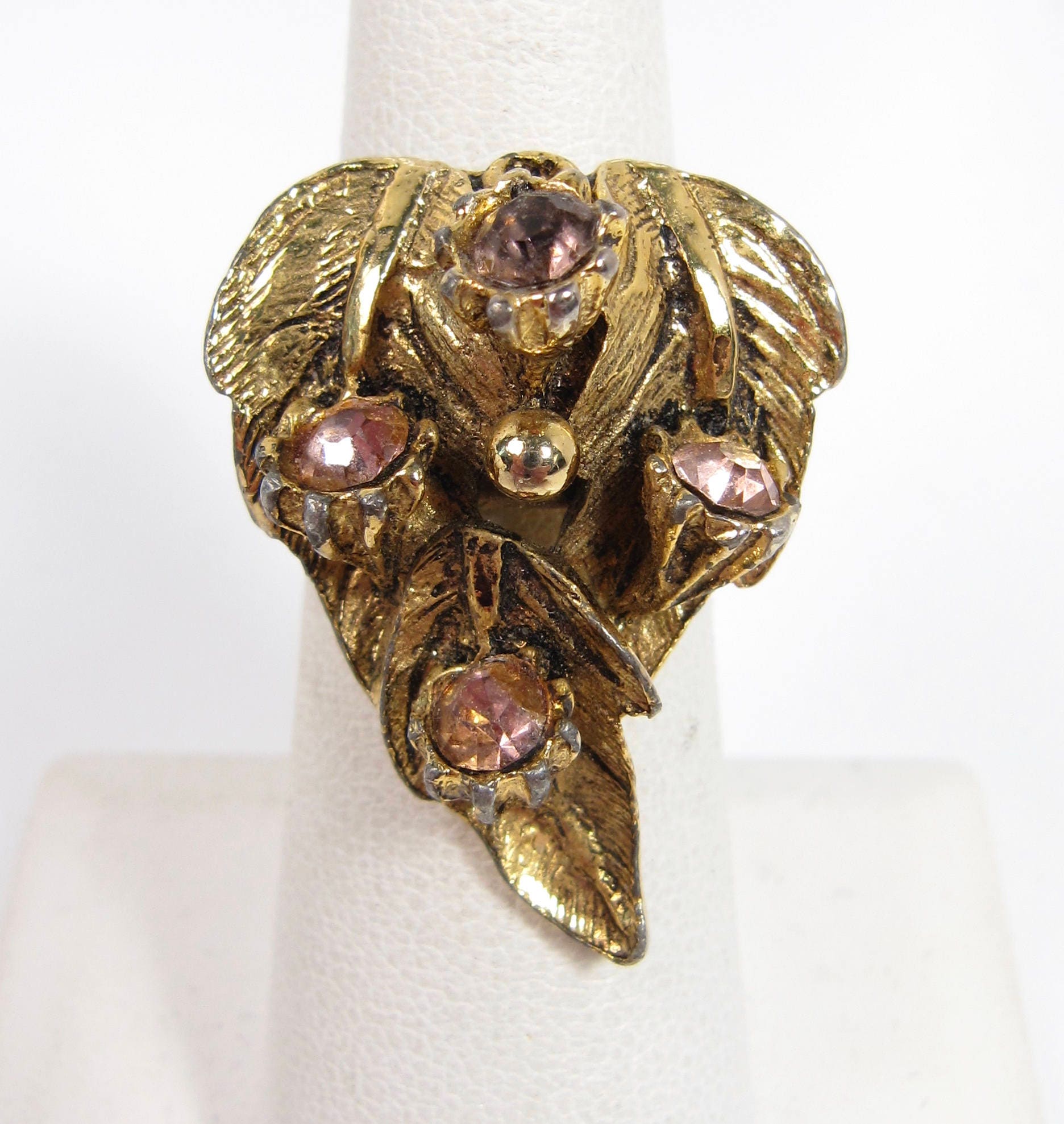 Vintage Statement 1960Er Jahre Rosa Lily Strass Blatt Kostüm Ring Sz 6 Verstellbar von WickedCrafts