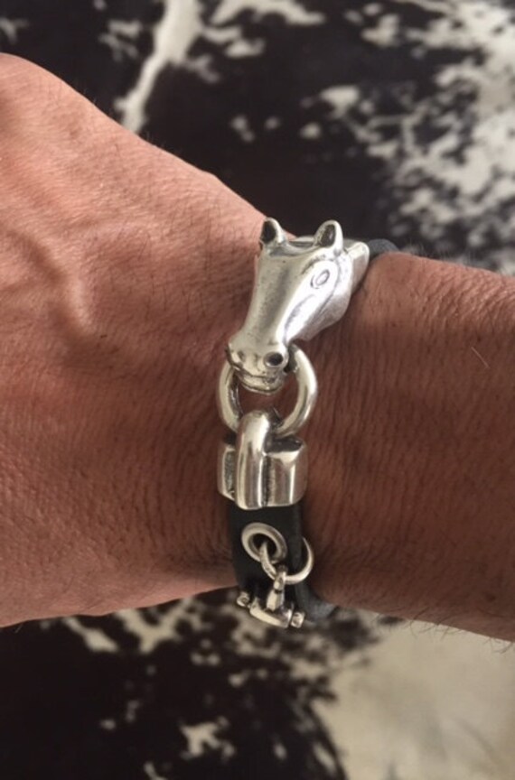3/8 Zoll Schwarzes Leder Mit Silberner Ponyschließe Und Snaffle Bit Charm von WickedPonybyChris