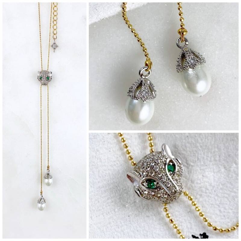 Leopard Halskette in Silber Und Gold | 16K Vergoldete Kugelkette Tropfenförmige Perlen Mixed Metal Leopard Halskette in Silber Und Gold | 16K Vergoldete Kugelkette Tropfenförmige Perlen Mixed Metal von WickedWoodsDesigns