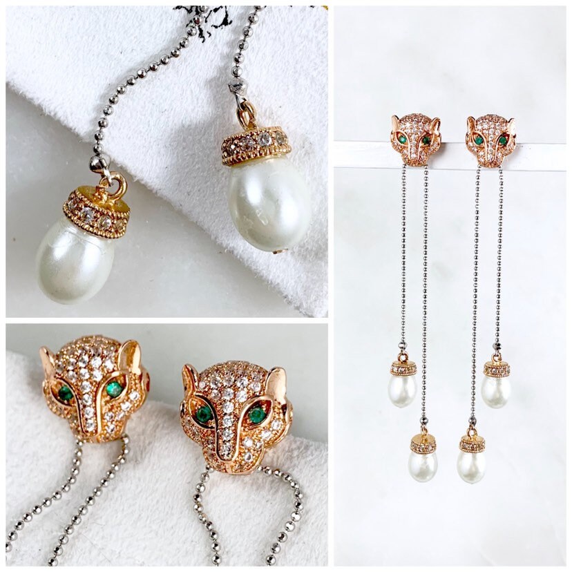 Leopard Ohrringe in Rosegold Und Silber | 925 Sterling Ohrstecker Tropfenförmige Perlen Mixed Metal Leopard Ohrringe in Rosegold Und Silber | 925 Sterling Ohrstecker Tropfenförmige Perlen Mixed Metal von WickedWoodsDesigns