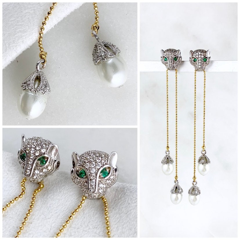Leopard Ohrringe in Silber Und Gold | 14K Filled Ohrstecker Tropfenförmige Perlen Mixed Metal Leopard Ohrringe in Silber Und Gold | 14K Filled Ohrstecker Tropfenförmige Perlen Mixed Metal von WickedWoodsDesigns