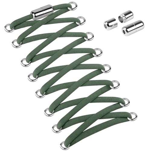 Widamin 2 Paar Elastische Schnürsenkel für Erwachsene und Kinder, Schnürsenkel Ohne Binden mit Metallkapseln, Military Green von Widamin