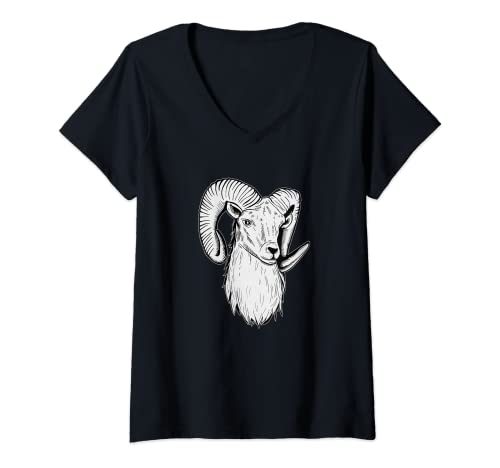 Damen Widderkopf Widder Schaf Schäfer Landwirt Schäferei T-Shirt mit V-Ausschnitt Damen Widderkopf Widder Schaf Schäfer Landwirt Schäferei T-Shirt mit V-Ausschnitt von Widder Tierzeichnungen