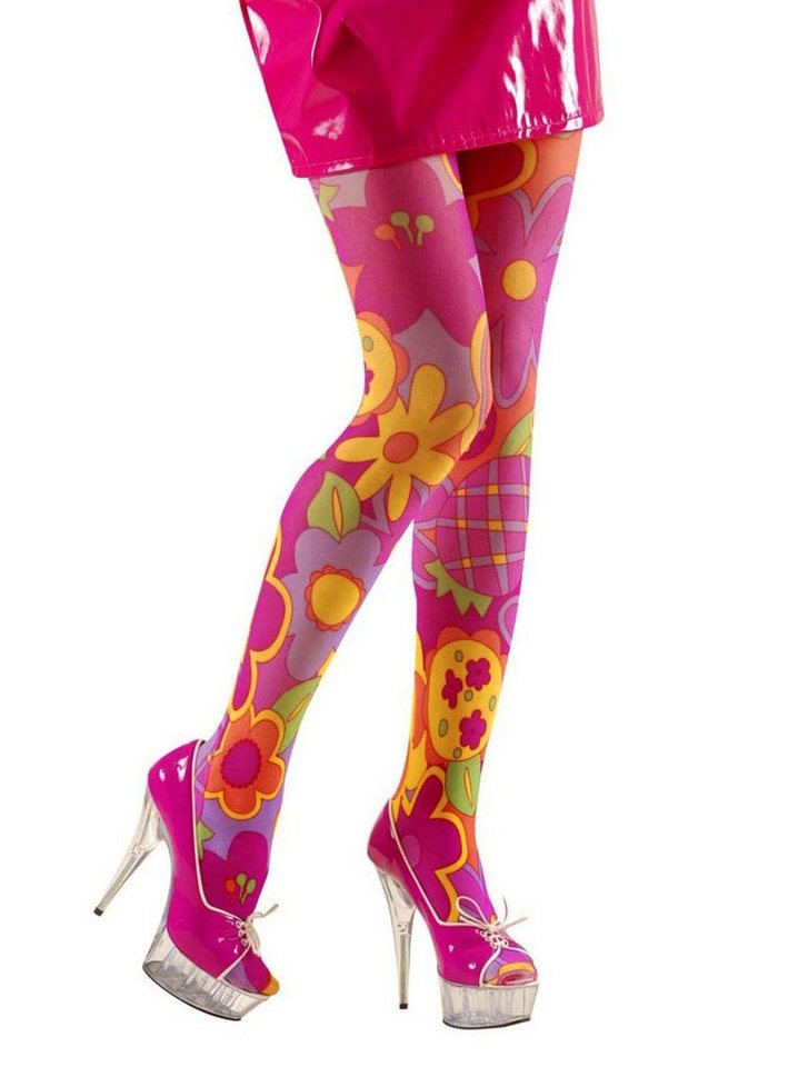 Widdmann Feinstrumpfhose 70er Strumpfhose - Hippie Fasching Karneval Kostüm Farbenfrohe Strumpfhose für Schlager und Hippie Kostüm von Widdmann
