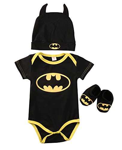 Strampler Set Junge, 2019 Baby Jungen Kurzarm Batman Strampler Hut Schuhe und Socken dreiteilige Kleidung Set, Kurze Ärmel, 18-24 Monate (Herstellergröße: 100) von Wide.ling