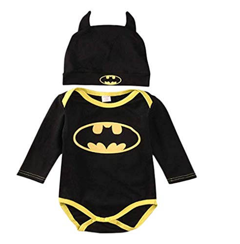 Strampler Set Junge, 2019 Baby Jungen Kurzarm Batman Strampler Hut Schuhe und Socken dreiteilige Kleidung Set, Lange Ärmel, 12-18 Monate (Herstellergröße: 90) von Wide.ling