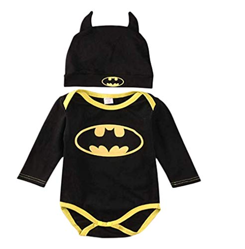 Strampler Set Junge, 2019 Baby Jungen Kurzarm Batman Strampler Hut Schuhe und Socken dreiteilige Kleidung Set, Lange Ärmel, 6-12 Monate (Herstellergröße: 80) von Wide.ling
