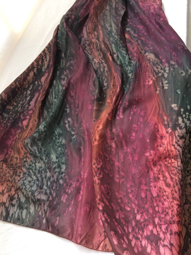 Brauner Großer Seidenschal, 185 X 88 cm, Handbemalt, Längliches Tuch, Rechteckige Extravagante Verpackung, Einzigartiges Geschenk Für Sie von WideBrimLady