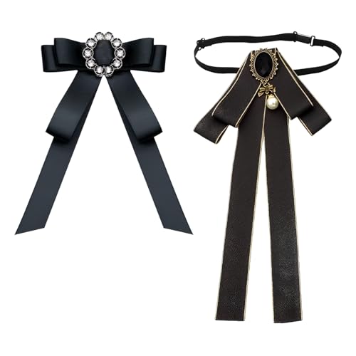 2 Pcs Strass Schleife Brosche,Widesmart Perle Brosche Schleife Brosche Bogen Brosche Damen Brosche Spitze Band Brosche Pin Kristall Band Brosche Frauen Party Graduation Fliege Revers Brosche Pin von WideSmart