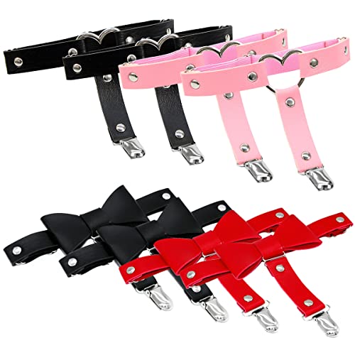 4 Paare Leder Strumpfband,WideSmart Herz Bein Strumpfband Oberschenkel Ring Harness Suspender Verstellbar Punk Gotisch Strumpfhalter mit Rutschfest Clips Leder Strapsbänder für Frauen Mädchen von WideSmart