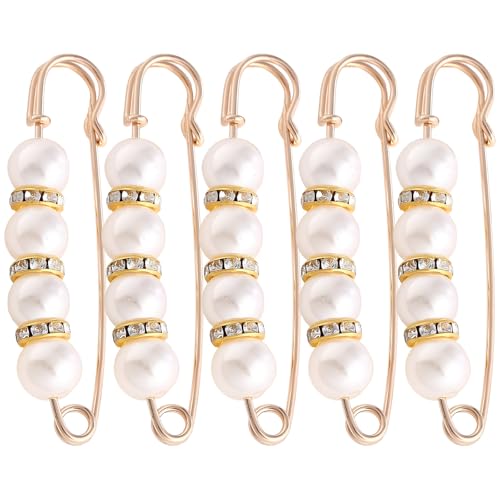 5 Pcs Pullover Schal Clips,Vintage Broschen Damen Brosche Perlenbroschen Vintage Perlen Brosche Pullover Stifte Broschen für Damen Mädchen Kleidung Dekoration Sicherheitsnadel (Weiß) von WideSmart