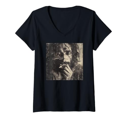 Damen Cooler Jesus Christus raucht, Widerstand, Rebellischer Jesus T-Shirt mit V-Ausschnitt Damen Cooler Jesus Christus raucht, Widerstand, Rebellischer Jesus T-Shirt mit V-Ausschnitt von Widerstand, Rebellen Outfit