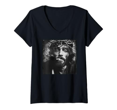 Damen Cooler Jesus Christus raucht, Widerstand, Rebellischer Jesus T-Shirt mit V-Ausschnitt Damen Cooler Jesus Christus raucht, Widerstand, Rebellischer Jesus T-Shirt mit V-Ausschnitt von Widerstand, Rebellen Outfit