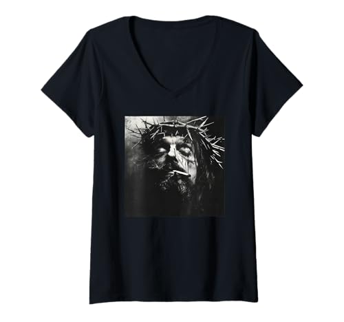 Damen Cooler Jesus Christus raucht, Widerstand, Rebellischer Jesus T-Shirt mit V-Ausschnitt Damen Cooler Jesus Christus raucht, Widerstand, Rebellischer Jesus T-Shirt mit V-Ausschnitt von Widerstand, Rebellen Outfit
