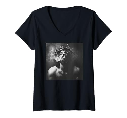 Damen Cooler Jesus Christus raucht, Widerstand, Rebellischer Jesus T-Shirt mit V-Ausschnitt Damen Cooler Jesus Christus raucht, Widerstand, Rebellischer Jesus T-Shirt mit V-Ausschnitt von Widerstand, Rebellen Outfit