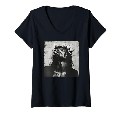 Damen Cooler Jesus Christus raucht, Widerstand, Rebellischer Jesus T-Shirt mit V-Ausschnitt Damen Cooler Jesus Christus raucht, Widerstand, Rebellischer Jesus T-Shirt mit V-Ausschnitt von Widerstand, Rebellen Outfit