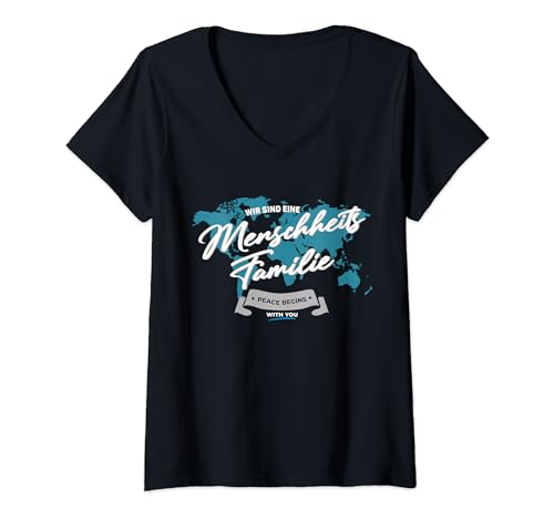 Damen Wie Sind Eine Menschheitsfamilie T-Shirt mit V-Ausschnitt Damen Wie Sind Eine Menschheitsfamilie T-Shirt mit V-Ausschnitt von Widerstand & Friedensbewegung
