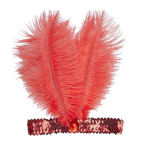 "RED SEQUIN HEADBAND WITH 2 FEATHERS & GEM" - von WIDMANN