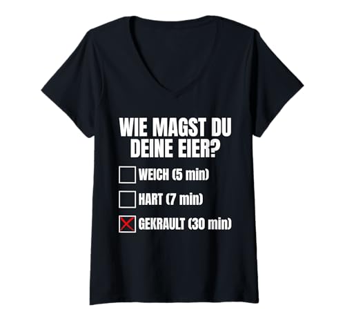 Damen Wie Magst Du Deine Eier Gekrault T-Shirt mit V-Ausschnitt Damen Wie Magst Du Deine Eier Gekrault T-Shirt mit V-Ausschnitt von Wie Magst Du Deine Eier?