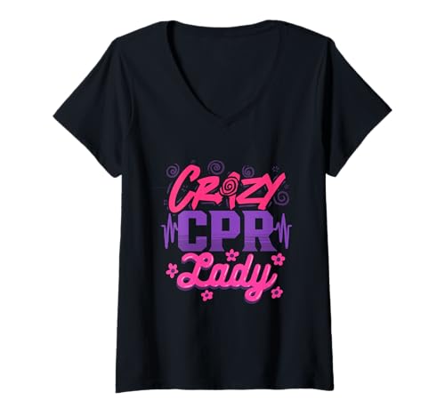 Damen HLW Ausbilder Wiederbelebung Notarzt Crazy CPR Lady T-Shirt mit V-Ausschnitt Damen HLW Ausbilder Wiederbelebung Notarzt Crazy CPR Lady T-Shirt mit V-Ausschnitt von Wiederbelebungskurs Sanitäter
