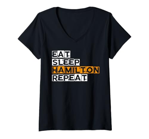 Damen ISS Schlaf Hamilton Wiederhole Stadtstil Humor T-Shirt mit V-Ausschnitt von Wiederholungsleben für Hamilton Fans