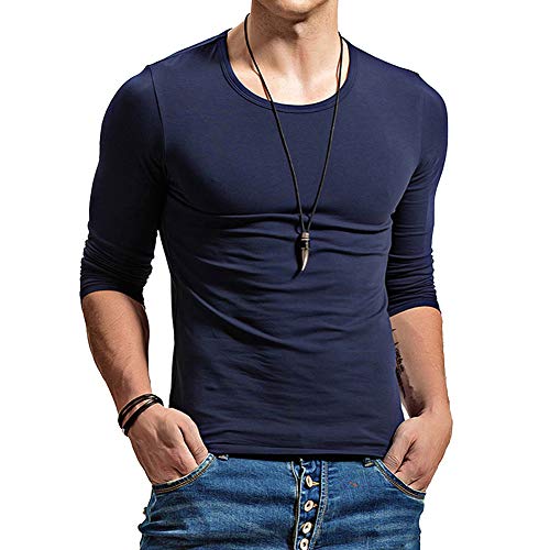 Wiekose Herren-T-Shirt aus weicher Stretch-Baumwolle mit Langen Ärmeln - Blau - Klein Wiekose Herren-T-Shirt aus weicher Stretch-Baumwolle mit Langen Ärmeln - Blau - Klein von Wiekose