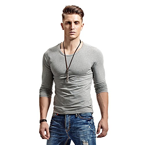 Wiekose Herren-T-Shirt aus weicher Stretch-Baumwolle mit Langen Ärmeln - Grau - Klein von Wiekose