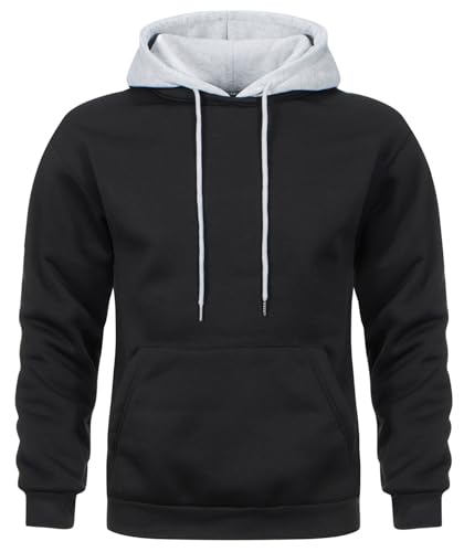 Wielsscca Herren Hoodies Pullover Farbblock Fleece Langarm Sweatshirt Tops mit Tasche, Yw Schwarz, Medium von Wielsscca