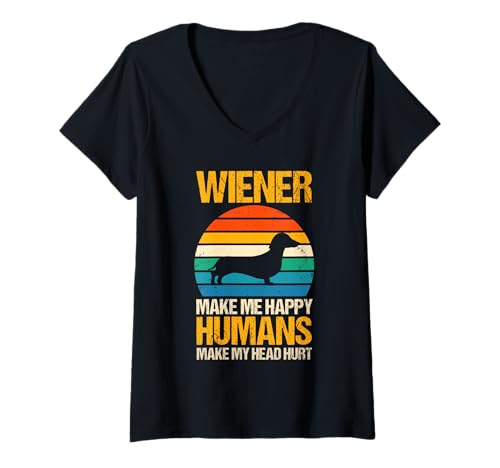 Damen Wiener machen mich glücklich Menschen machen mir den Kopf weh Dackel T-Shirt mit V-Ausschnitt Damen Wiener machen mich glücklich Menschen machen mir den Kopf weh Dackel T-Shirt mit V-Ausschnitt von Wiener owner & pet owner Gift