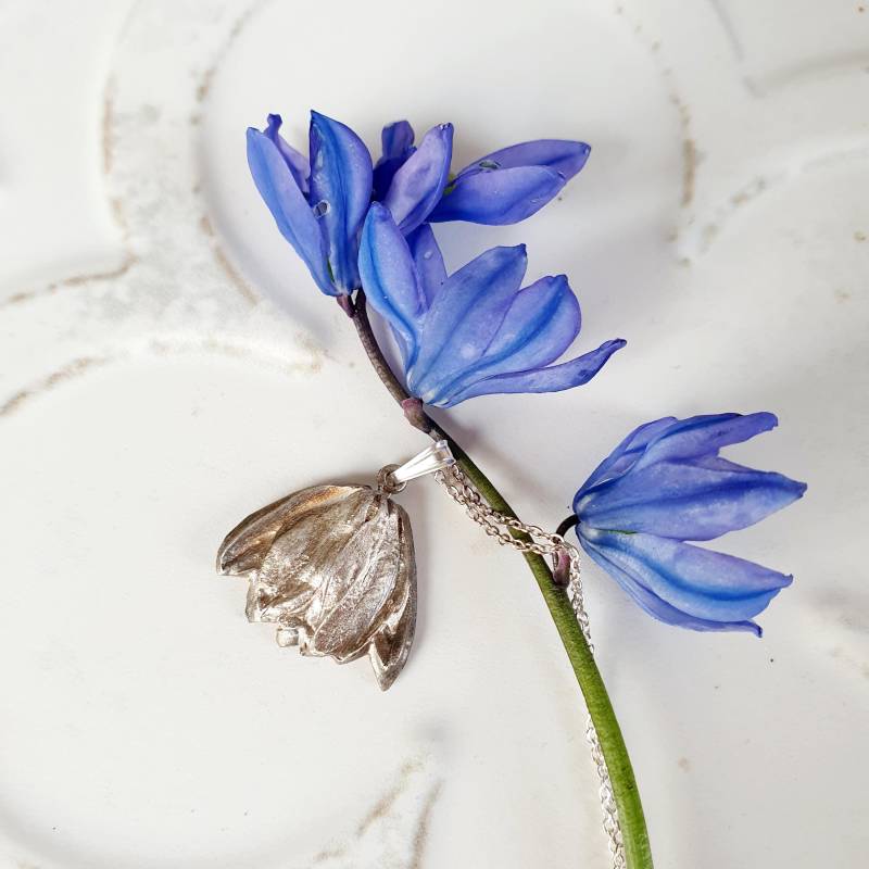 Blaustern Echte Blüte Handmade Unikat Silber Anhänger Kette Kettenanhänger von WiesenManufaktur