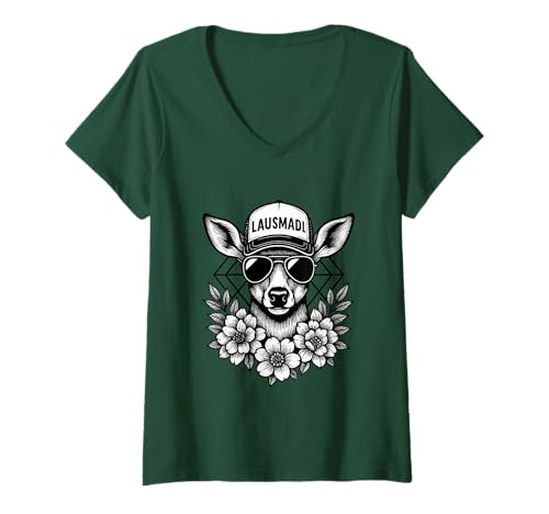Damen Trachtenshirt Kinder Mädchen Damen Hirsch Lausmadl Trachten T-Shirt mit V-Ausschnitt Damen Trachtenshirt Kinder Mädchen Damen Hirsch Lausmadl Trachten T-Shirt mit V-Ausschnitt von Wiesn Oktoberfest Deko Tracht & Ersatz Dirndl