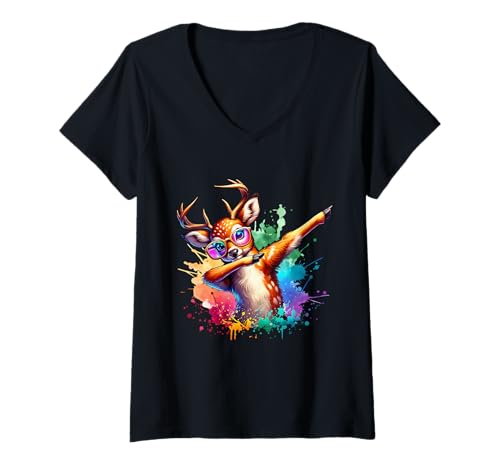 Damen Trachtenshirt Kinder Mädchen Damen Hirsch Rehkitz Tracht T-Shirt mit V-Ausschnitt Damen Trachtenshirt Kinder Mädchen Damen Hirsch Rehkitz Tracht T-Shirt mit V-Ausschnitt von Wiesn Oktoberfest Deko Trachten & Ersatz Dirndl